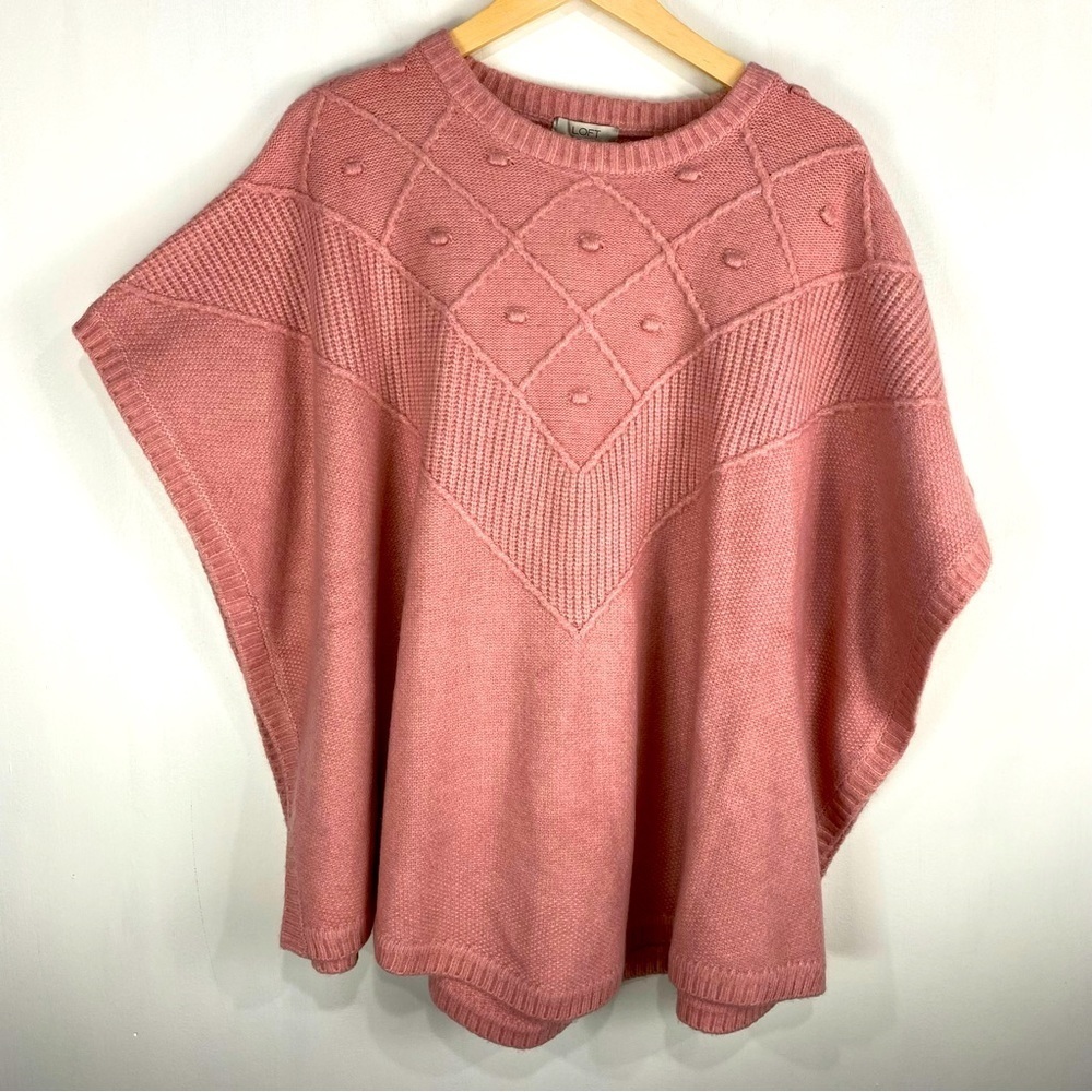 LOFT Ribbed‎ Knit Wool Blend Pullover Poncho Shawl Sweater Blush Pink Size M/L